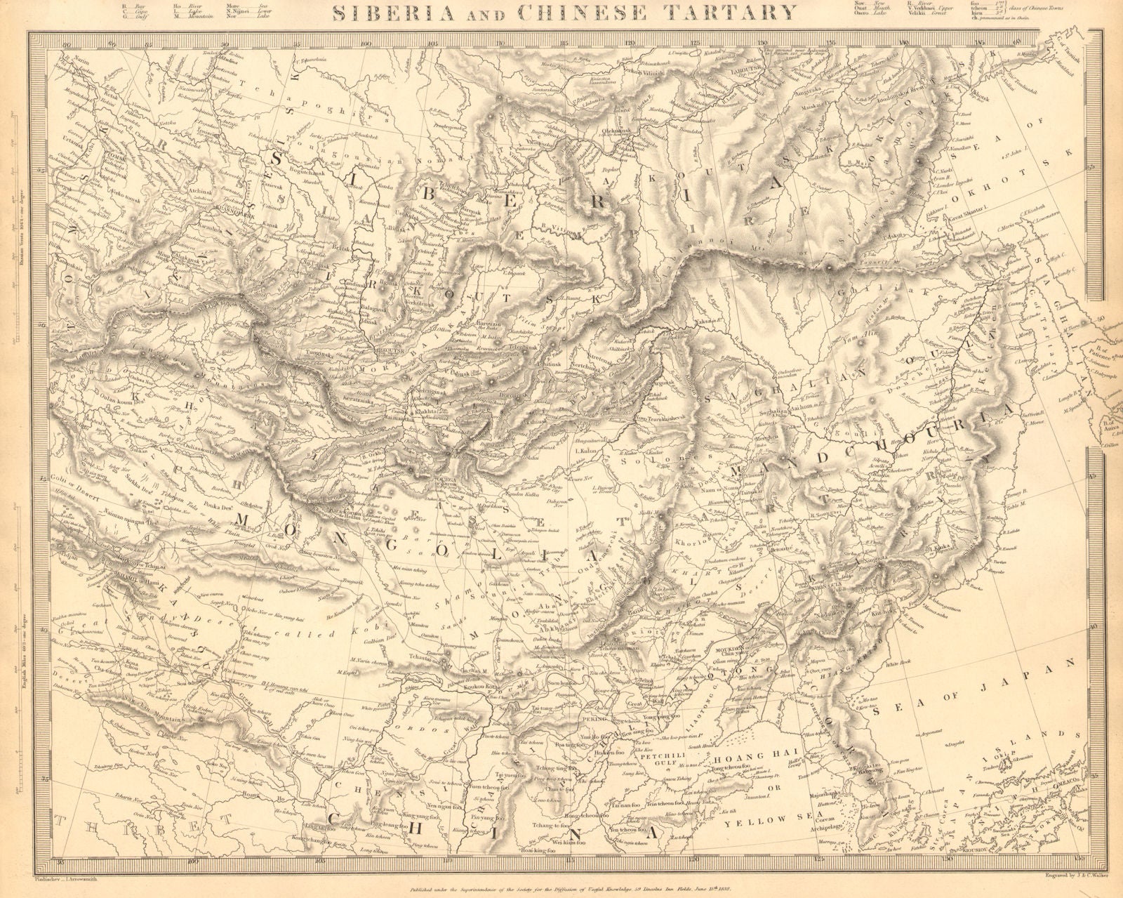 SIBERIA AND CHINESE TARTARY. Manchuria Mongolia Korea China. SDUK 1848 old map
